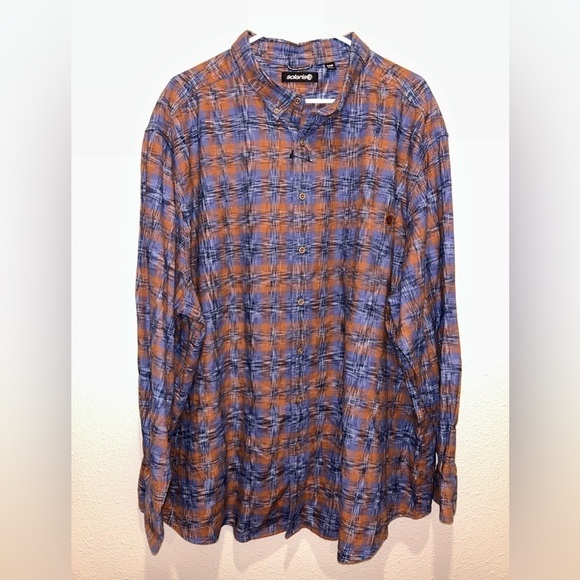 Solaris Men's 3XB Long Sleeve Blue Rust Cotton Plaid Lens Cleaner Flannel Shirt - Picture 1 of 7